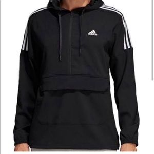 Adidas Men’s Black 3-Stripes Windbreaker with Front Pouch